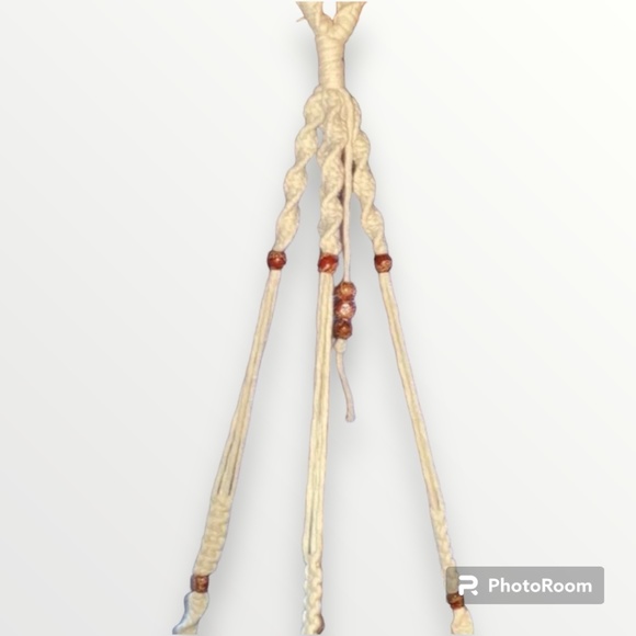 Custom Hand Crafted White Macrame Beaded Plant Hanger - Picture 3 of 13